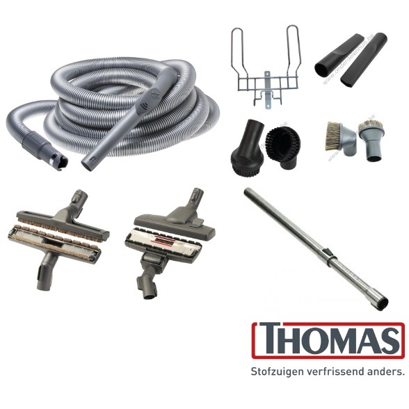 Thomas Premium Deluxe Slangenset met PowerControl, inclusief luxe accessoires zoals combizuigvoet, parketborstel en telescoopbuis.