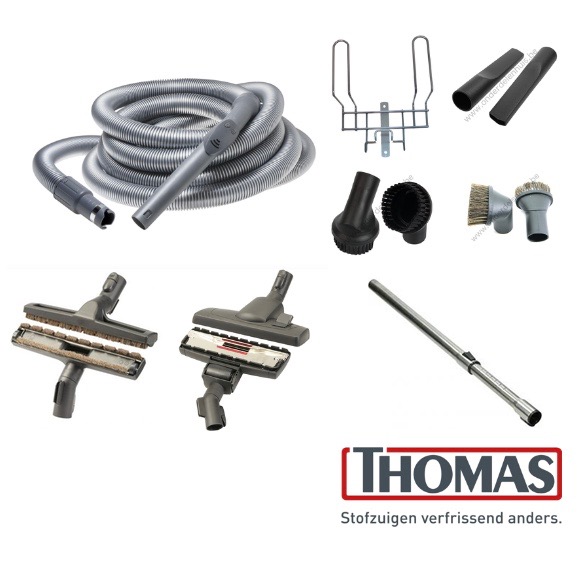 Thomas Premium Slangenset met aan/uit schakelaar, inclusief luxe accessoires zoals combizuigvoet, parketborstel en telescoopbuis.